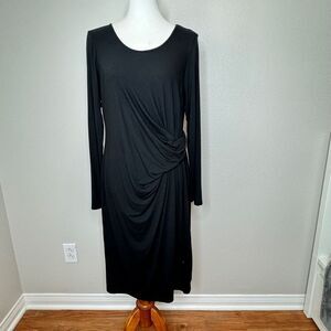J. JILL WEAREVER COLLECTION Dress MDM Black Asymmetrical Rouching‎ Long Sleeves